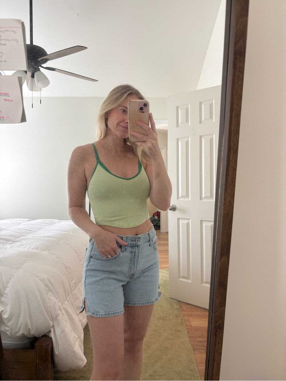 Aritzia Light Green Crop Cami with Dark Green Trim